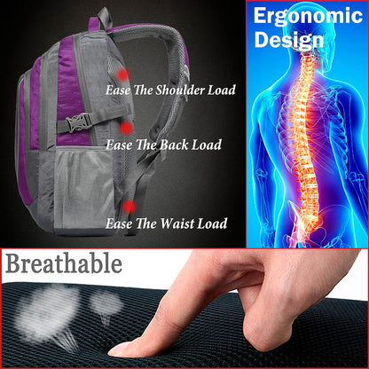 ProEtrade Backpack Bookbag for College Sturdy Travel Business Hiking Fit Laptop Up to 15.6 Inch Multi Compartment Gifts for Men Women Night Light Reflective (Purple A)