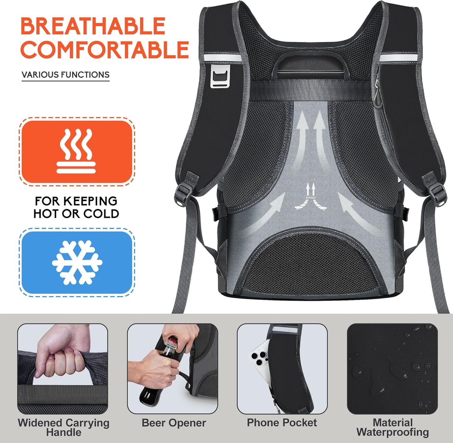 N NEVO RHINO Backpack Coolers Insulated Leak Proof 36/54 Cans,Portable Lightweight Waterproof Insulated Cooler Backpack for Men & Women Ideal for Camping,Travel,Beach,Picnics,Lunch & Day Trips