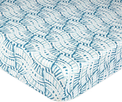 Crane Baby Soft Cotton Crib Mattress Sheet, Fitted Sheet for Cribs and Toddler Beds, Indigo Blue, 28”w x 52”h x 9”d