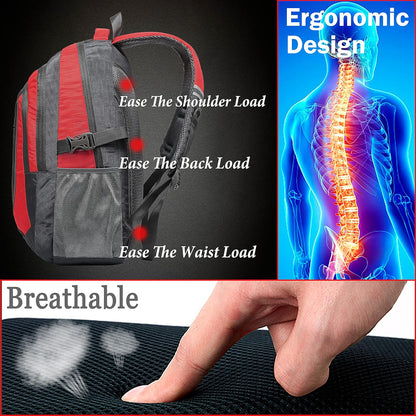 ProEtrade Backpack Bookbag for College Sturdy Travel Business Hiking Fit Laptop Up to 15.6 Inch Multi Compartment Gifts for Men Women Night Light Reflective (red)