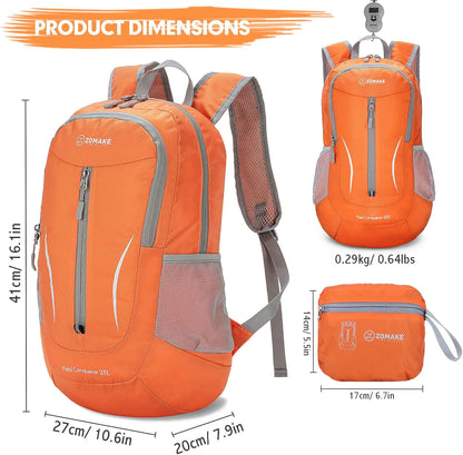 ZOMAKE Ultra Lightweight Packable Backpack 25L, Foldable Hiking Backpacks Water Resistant Small Folding Daypack for Travel(Orange)