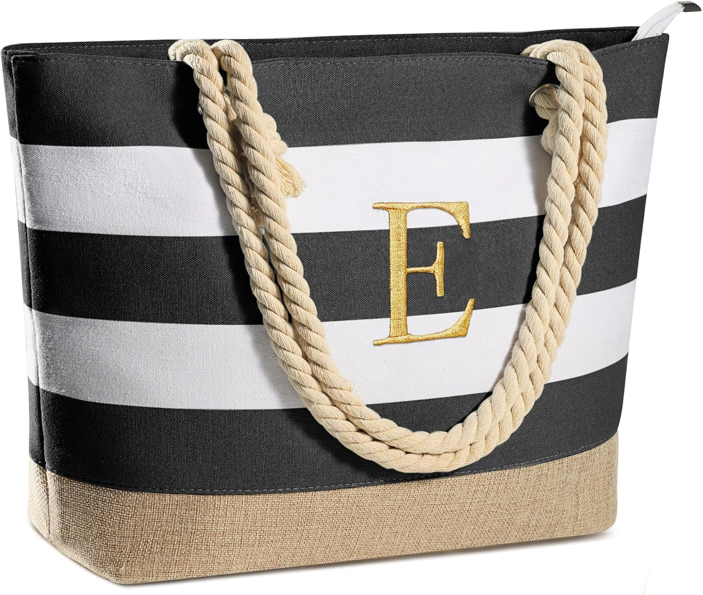 YOOLIFE Initial Canvas Waterproof Beach Tote Bag Zipper Personalized Gifts for Women Her Birthday Travel Beach Essential