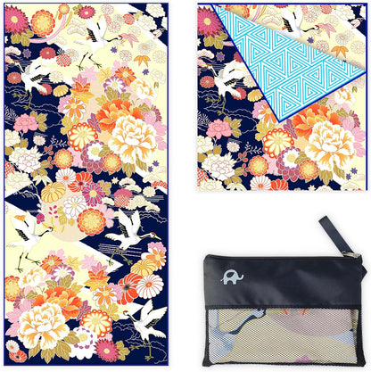 Quick Dry Towel Extra Large 78x35 Inch - Microfiber Beach Towel - Perfect for Beach, Travel, Swimming, Pool, Yoga, Hiking, Camping - Lightweight, Fast Drying, Compact for Adults (Kimono Gold)