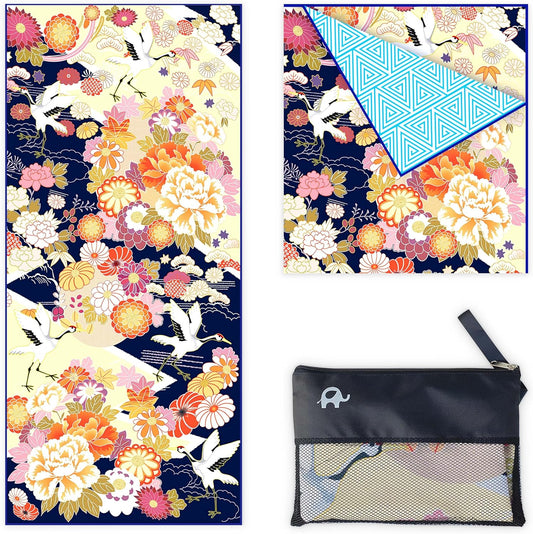 Quick Dry Towel Extra Large 78x35 Inch - Microfiber Beach Towel - Perfect for Beach, Travel, Swimming, Pool, Yoga, Hiking, Camping - Lightweight, Fast Drying, Compact for Adults (Kimono Gold)