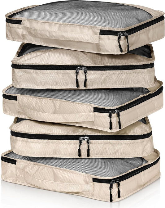 5 Pcs Packing Cubes for Suitcase Large Travel Cubes Carry on Luggage Organizer Bags for Clothes Accessories(L,Khaki)