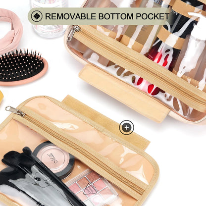 Travel Hanging Toiletry Bag for Women, Cruise Ship Essentials, with Jewelry Organizer, Extra Large Makeup Dopp Kit, Waterproof Cosmetic Bags, Toiletries Kit Set with Trolley Belt, Khaki