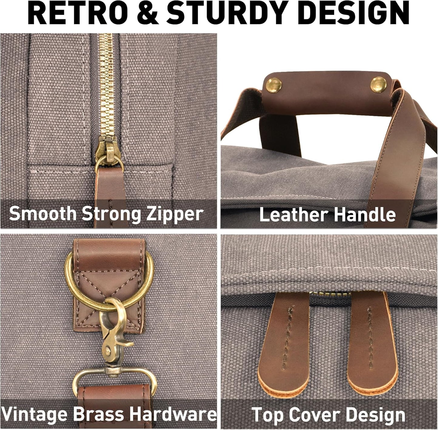 Vintage Canvas Duffle Bag, 50L Genuine Leather Travel Duffel Backpack Multifunctional Overnight Weekender Bag with Shoes Compartment Men (Grey)