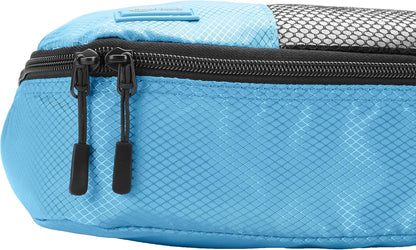 Amazon Basics Medium Packing Cubes for Travel, Packing Organizers, 4-Piece-Set With Double Zipper Pulls and Mesh Top Panel, 100% Durable Polyester, Sky Blue, 13.8"L x 9.8"W x 3"H