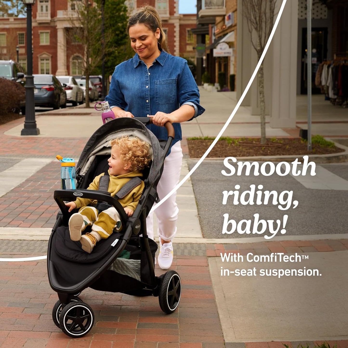 Graco Outpace LX All-Terrain 3-Wheel Baby Stroller, Cohen €” Compatible for Travel System, Easy One-Hand Fold, in-Seat Suspension for Comfortable Ride, Never-Flat Rubber Tires