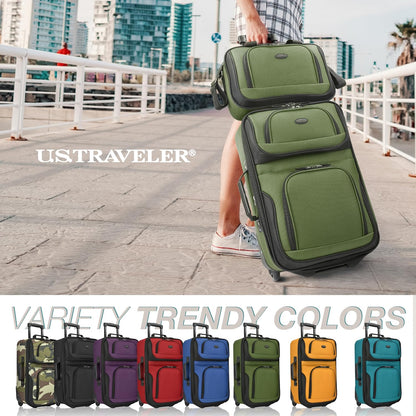 U.S. Traveler Rio Softside Expandable Carry-on Rolling Luggage, Green, 2 Wheel Set