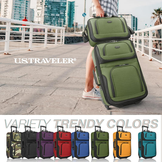 U.S. Traveler Rio Softside Expandable Carry-on Rolling Luggage, Green, 2 Wheel Set