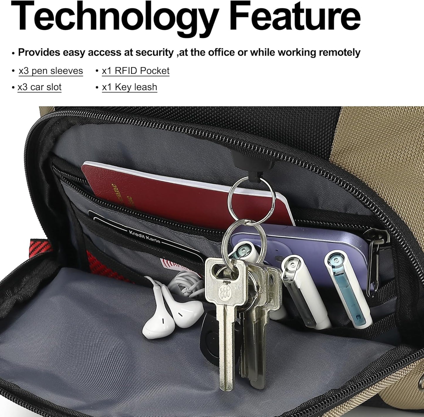 Boavan Laptop Backpack for men, 17.3 inch Laptop Bag with USB Port, Waterproof Travel Work Backpack Purse, Anti-Theft Teacher Nurse Doctor Casual Bookbags Office Business backpack，Black&Khaki