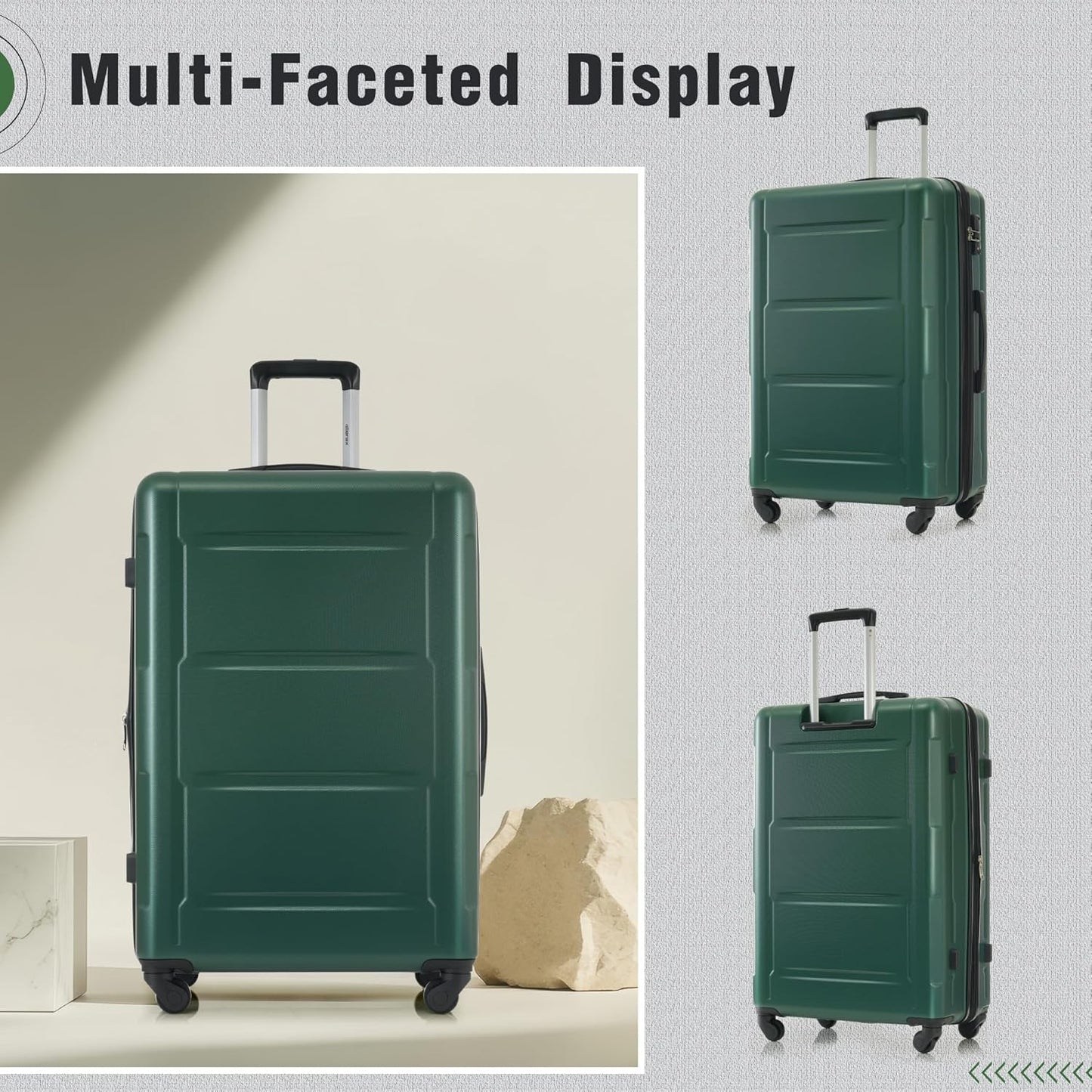 Merax Luggage Set 2 Piece Suitcase Sets with Spinner Wheel,Lightweight Hardside Expandable Travel Laggage with TSA Lock,Suitcase with Travel Bag(20"/28",Green)