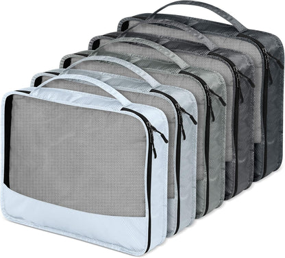 5 Pcs Packing Cubes for Suitcase Large Travel Cubes Carry on Luggage Organizer Bags for Clothes Accessories(L,Gray)