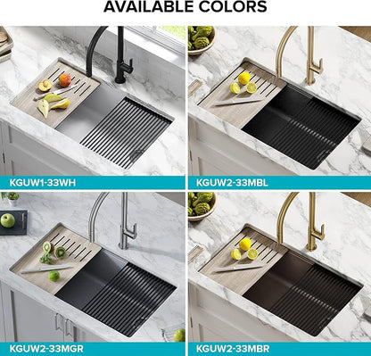 KRAUS Bellucci 32” in. Undermount Workstation Granite Kitchen Sink in Metallic - Image 16