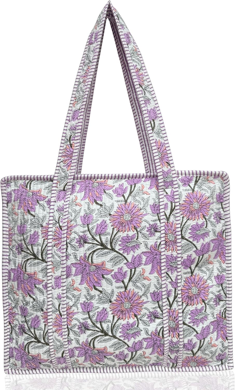 Cotton Quilted Tote Bag for Women – Large Beach & Travel Tote with Zipper, Reusable Grocery Bag
