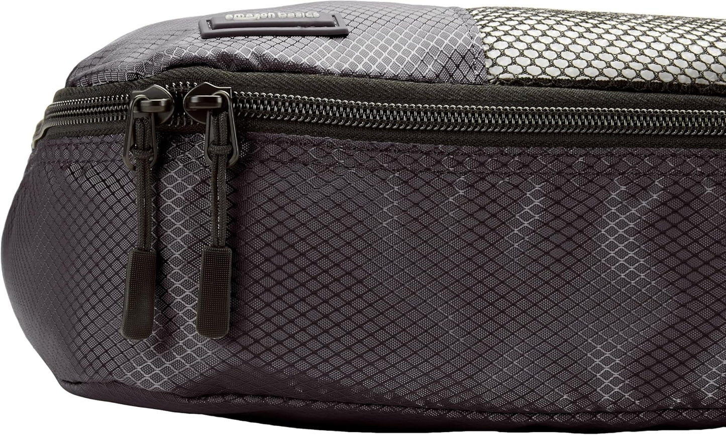 Amazon Basics 4 Piece Packing Travel Organizer Zipper Cubes Set, Medium (2) and Large (2), Black