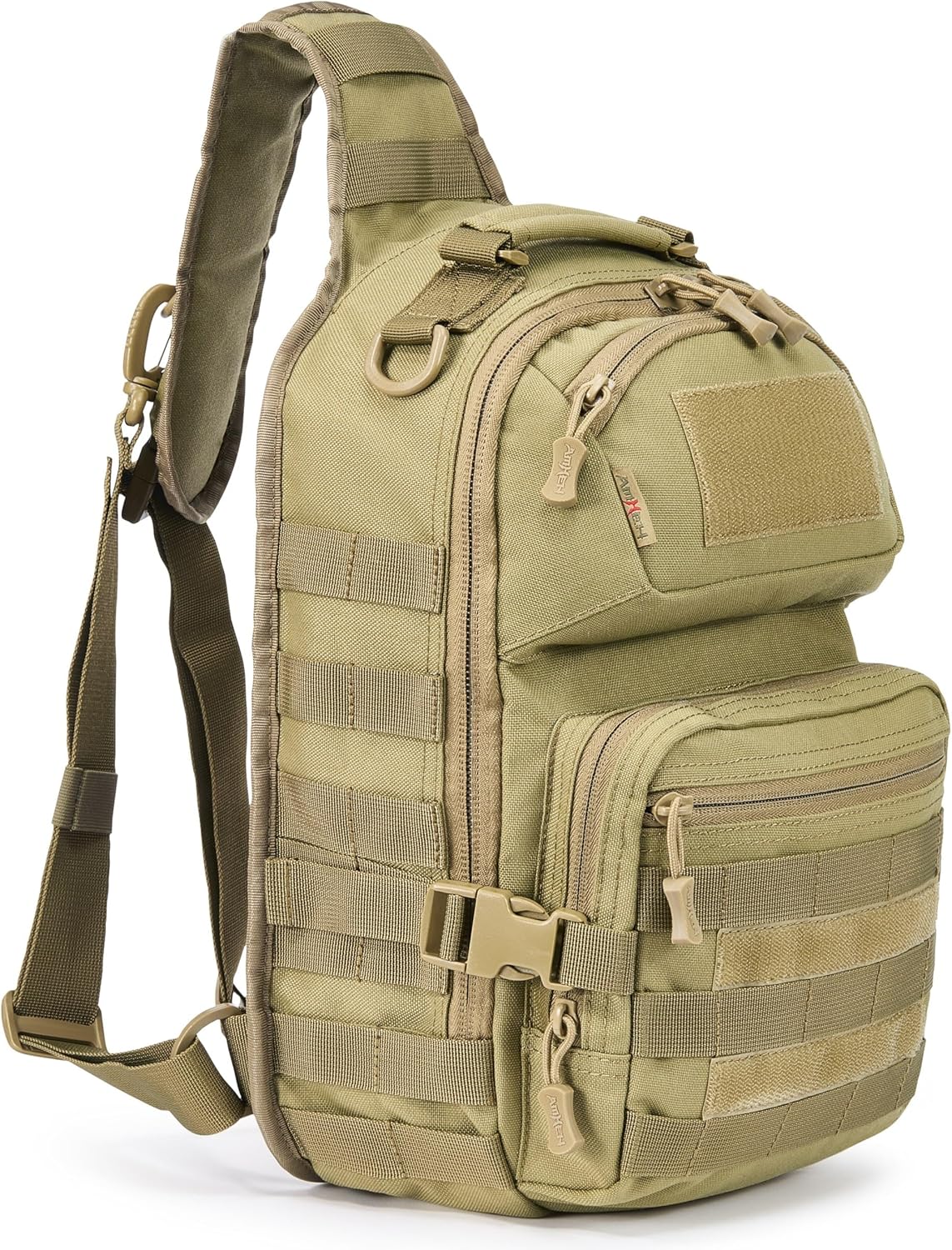15L Tactical Crossbody Sling Bag | Everyday One Shoulder Backpack Fit 12 Inch Laptop, Molle, Daily Use, Travel, Hiking (Tan)