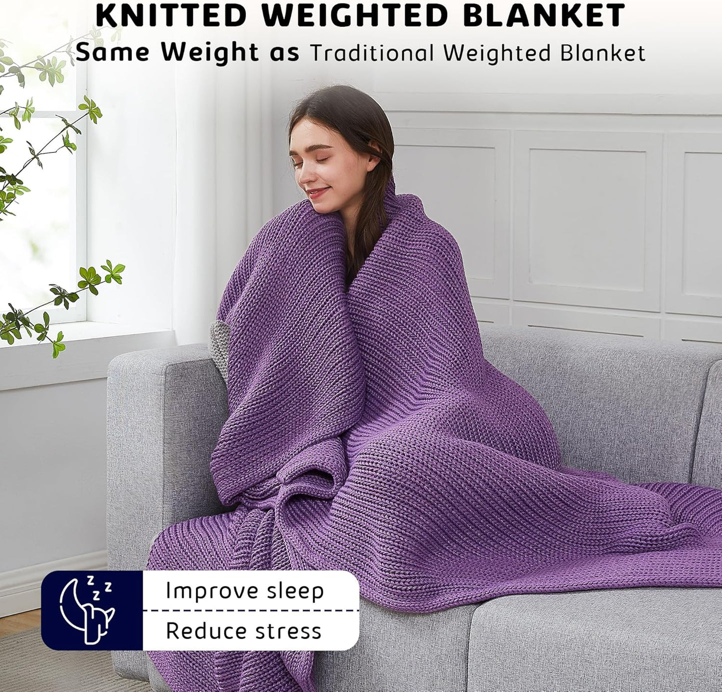 L'AGRATY Knitted Weighted Blanket - 48"x72" 12lbs Cooling Chunky Knit Heavy Blanket for Adults Braided Crochet Throw Thick Cable Yarn Knit Decorative No Beads Evenly Weighted Machine Washable