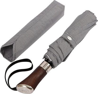 Balios (Designed in UK) Travel Umbrella Luxurious Golden Hardwood Handle Auto Open & Close Windproof Frame Single Canopy Automatic Folding Umbrella Men's & Ladies