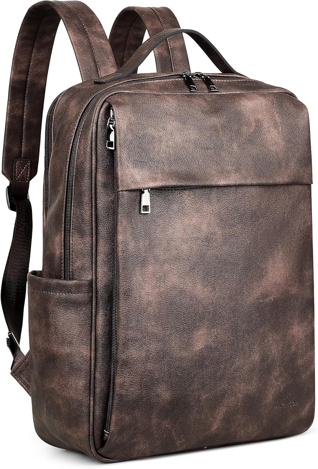 MASINTOR 15.6 inch PU Leather Laptop Backpack Purse for Women, Large College Casual Backpack Travel Bag Retro Coffee