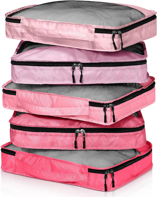 5 Pcs Packing Cubes for Suitcase Large Travel Cubes Carry on Luggage Organizer Bags for Clothes Accessories(L,Pink)