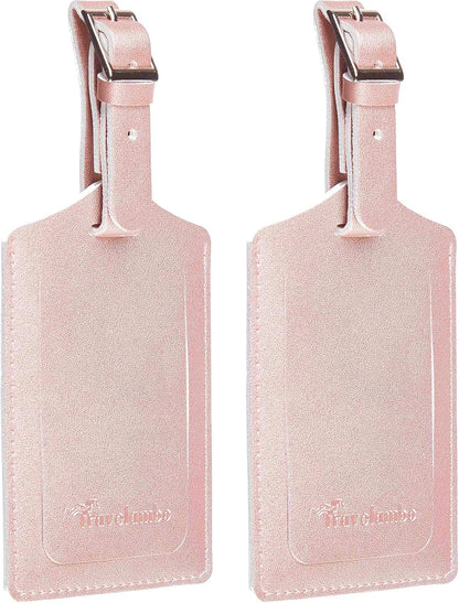 Travelambo Luggage Tags for Suitcases Faux Leather Privacy Protection 2 Pack Bag Tags Travel Accessories Essential, Rose Gold