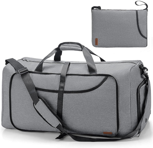 80L Duffle Bag for Travel, Large Foldable Waterproof Travel Duffel Bags Weekender Overnight Bag for Men and Women with Shoe Compartment (Gray)