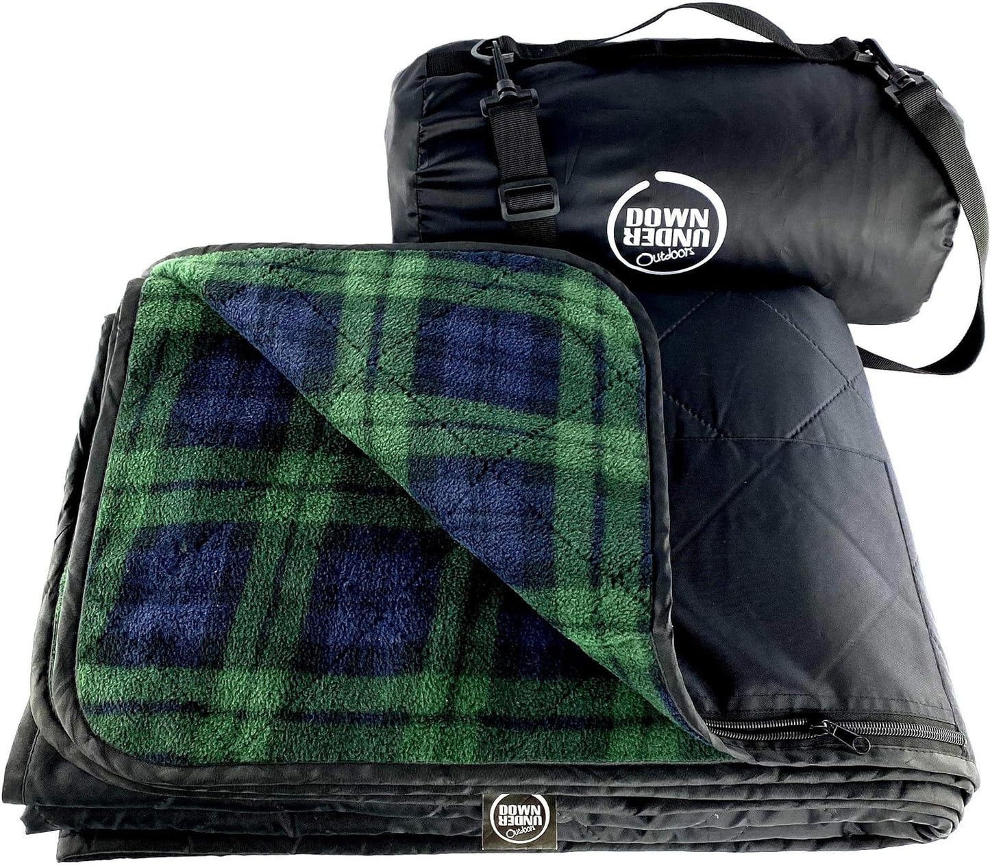 DOWN UNDER OUTDOORS Large Waterproof Windproof Extra Thick 350 GSM Quilted Fleece, or Sherpa Stadium Blanket