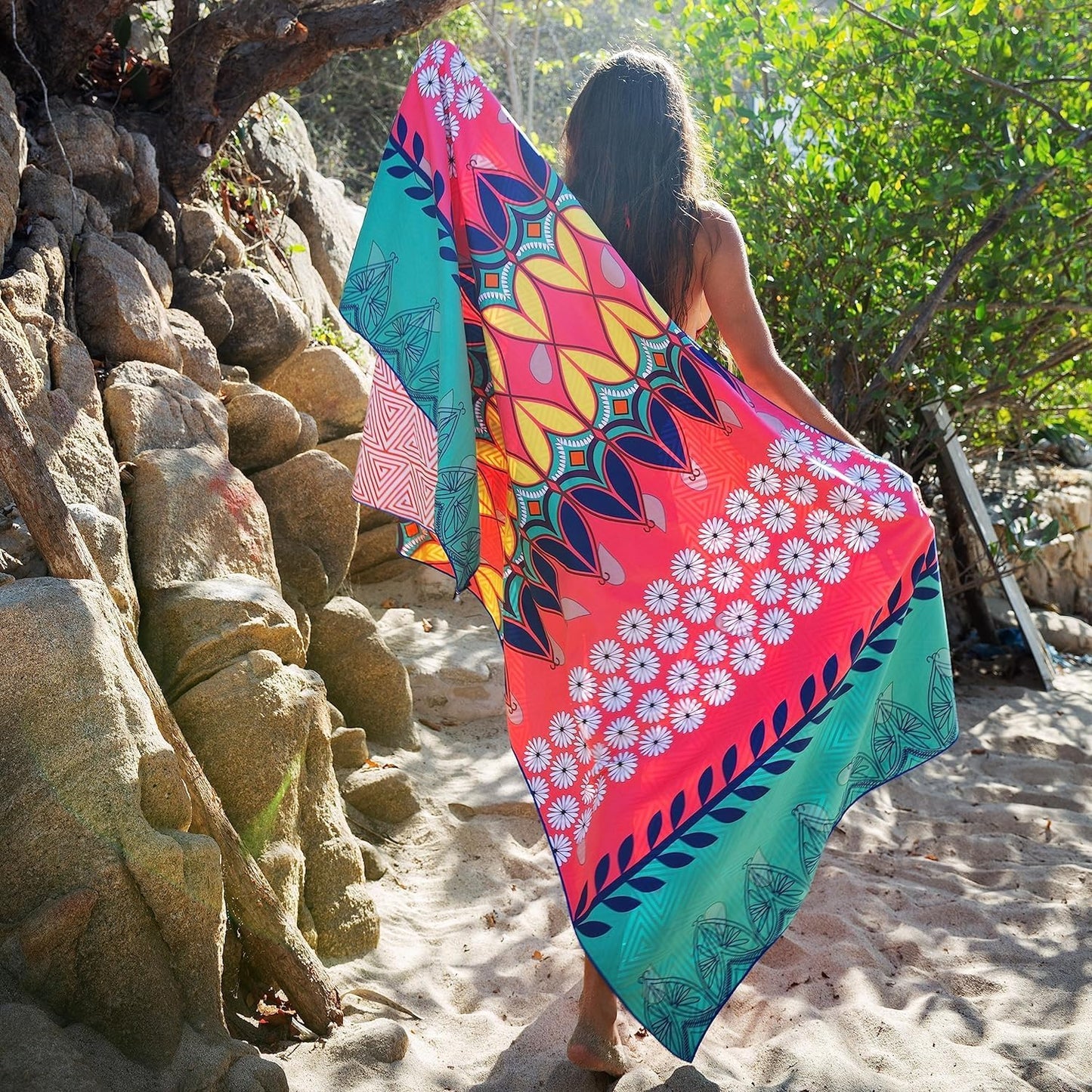 Quick Dry Towel Extra Large 78x35 Inch - Microfiber Beach Towel - Perfect for Beach, Travel, Swimming, Pool, Yoga, Hiking, Camping - Lightweight, Fast Drying, Compact for Adults (Bohemian)