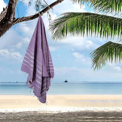 HILLFAIR Cotton Turkish Beach Towels, Quick Dry Lightweight Sand Free Peshtemal Towel for Bath Swim Yoga Spa Travel, Beach Accessories, Oversized Cotton Turkish Towels (39 x 72 inch- 4 Pack Purple)