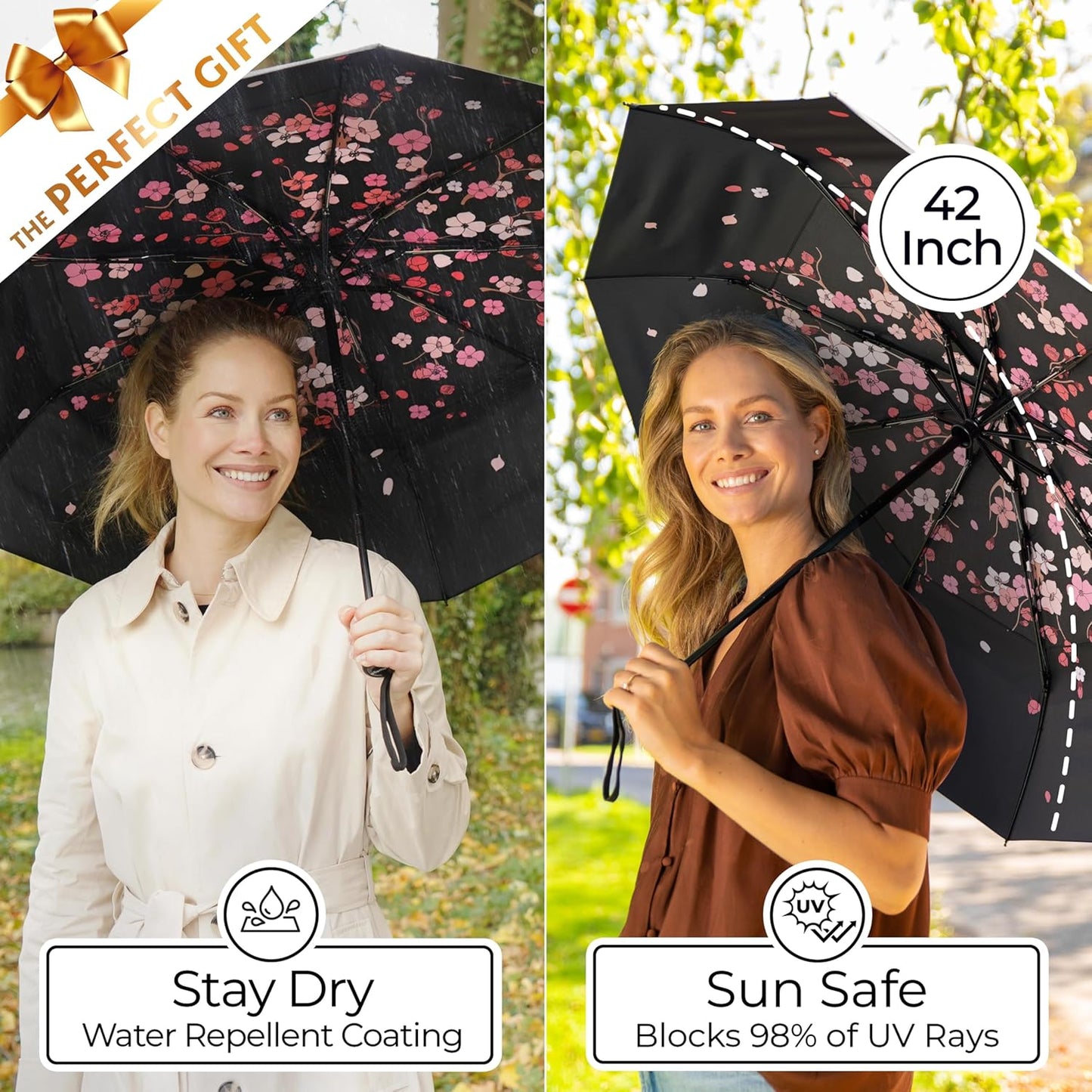 TUMELLA Strongest Windproof Travel Umbrella (Compact, Superior & Beautiful), Small Strong but Light Portable and Automatic Folding Rain Umbrella, Durable Premium Grip, Fits Car & Backpack