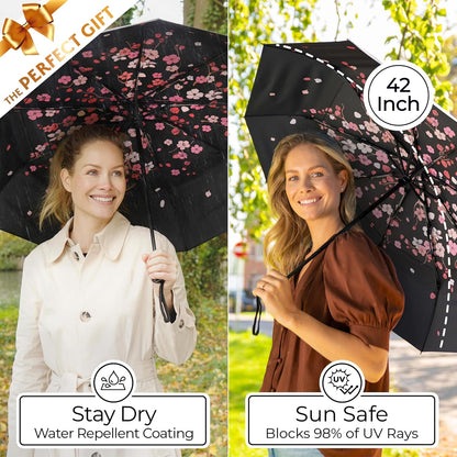 TUMELLA Strongest Windproof Travel Umbrella (Compact, Superior & Beautiful), Small Strong but Light Portable and Automatic Folding Rain Umbrella, Durable Premium Grip, Fits Car & Backpack