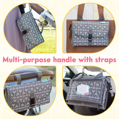 Kopi Baby Portable Diaper Changing Pad - Baby Diaper Changer Travel Bag with Wipes Pocket, Smart Design Portable Changing Mat, Infant Travel Station Kit, Gift for Newborn Girl & Boy - Classic