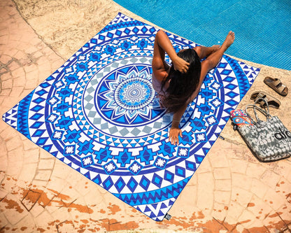 Elite Trend Microfiber Beach Towel for Adults with Bag - XXL 72x72 inch Lightweight Sand Free Quick Dry Towel for Travel, Swimming, Yoga, Camping (Blue Beauty)