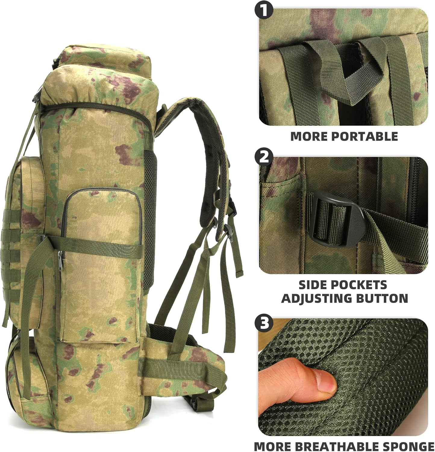 King'sGuard 70L Camping Hiking Backpack Tactical Backpack Military Molle Rucksack Backpack for Outdoor