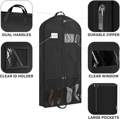 Simple Houseware 54-Inch Travel Garment Bag with Pockets, Non-Woven | Lightweight, Black, 3 Pack