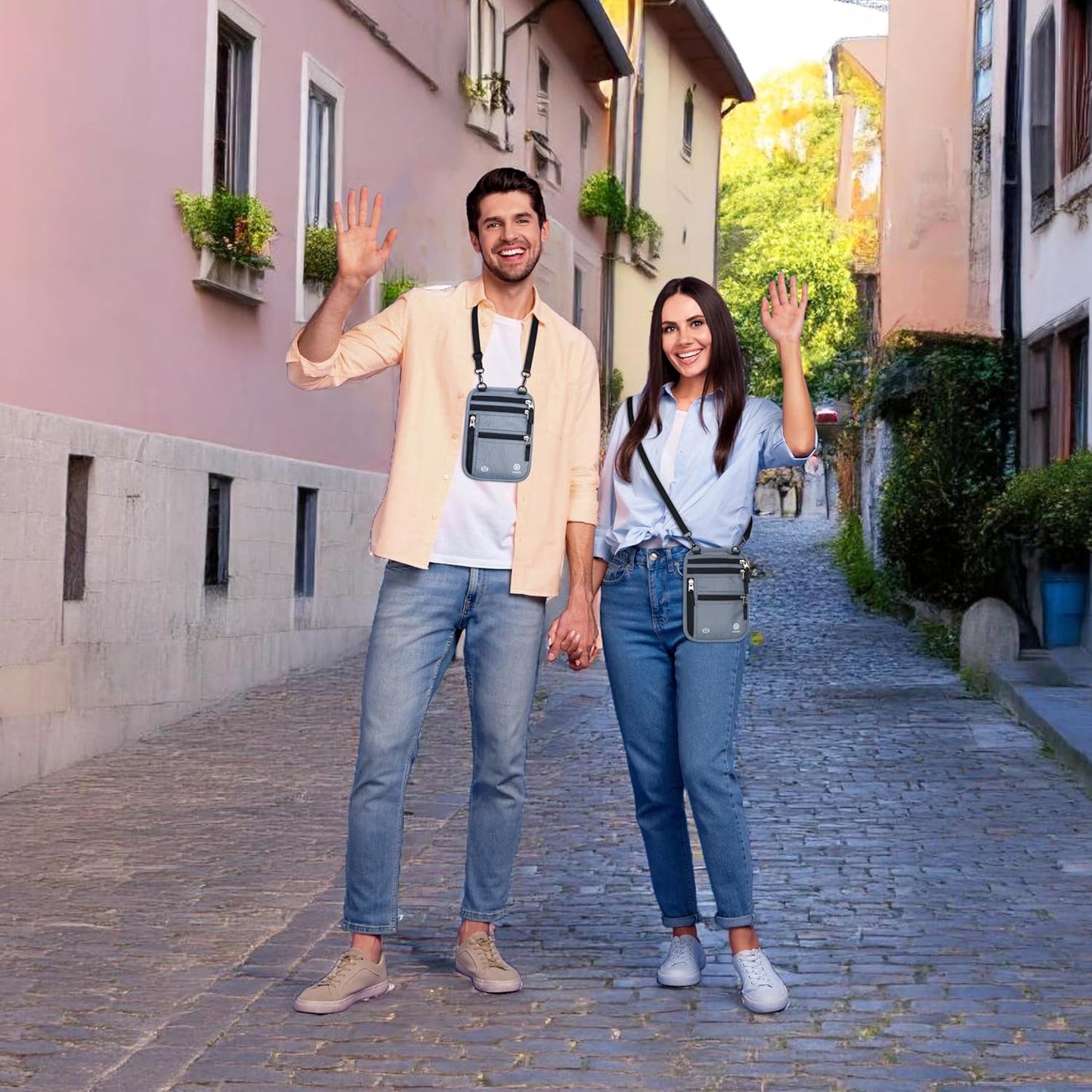 Neck Wallet – Travel Pouch and RFID Blocking Passport Holder for Women and Men, Slim Travel Wallet (Smoke Grey)