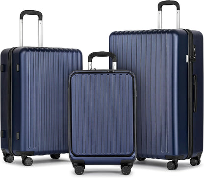 KYME Luggage Sets, 100% PC Suitcase With Double Spinner Wheels & TSA Lock, Hard Shell 3 Piece Set, 22/26/30, Navy