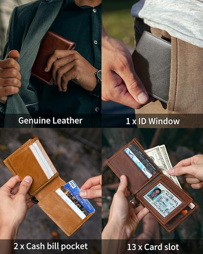 Mens Wallet Bifold Genuine Leather RFID Blocking Wallet - Image 3