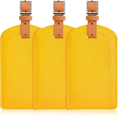 3 Pack Luggage Tags for Suitcases, TSA Approved Bag Tags, Baggage Tags with Privacy Protection, Travel Essentials Luggage Accessories, Yellow & Brown
