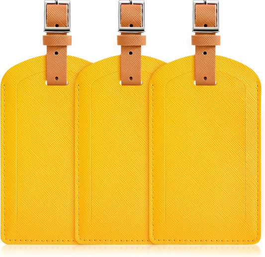 3 Pack Luggage Tags for Suitcases, TSA Approved Bag Tags, Baggage Tags with Privacy Protection, Travel Essentials Luggage Accessories, Yellow & Brown