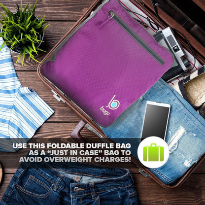 Bago Large Foldable Duffel Bags for Traveling Women & Men - 80L Packable Duffle Bag for Travel with Shoe Compartment - Water Repellant, Heavy Duty, Lightweight Folding & Collapsible (Purple)