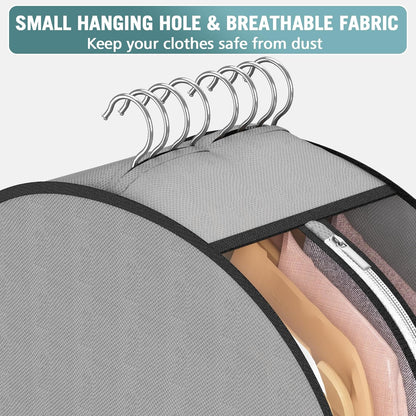 10" Gusseted Garment Bags for Hanging Clothes 60" Suit Bags for Open Closet Storage, Side Clear Clothing Cover for Coat, Dress, Jacket, Shirt, Fur Wardrobe Protector, 3 Packs, Grey