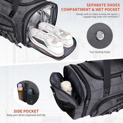 WITZMAN Duffle Bag for Men Nylon Large Gym Weekender Bag with Shoe Compartment Expandable Carry on Overnight Bag(B695 Silvery Grey)