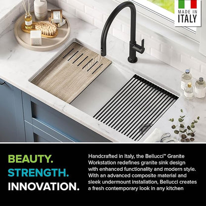 KRAUS Kitchen Sink Bellucci 32” Undermount Workstation Granite, Metallic White - Image 4