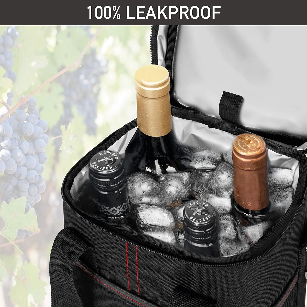 Opux 4 Bottle Insulated Wine Cooler Bag - Leakproof Padded Portable Wine Bottle Carrier for Travel Picnic BYOB Gift (Black)