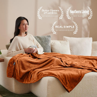 Bare Home Fleece Blanket - Full/Queen - Ultra-Soft Lightweight for Bed, Sofa, and Couch - Luxury Microplush - Cozy Warm Blanket (Full/Queen, Sienna)