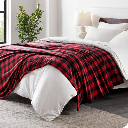 Bare Home Fleece Blanket - Full/Queen - Ultra-Soft Lightweight for Bed, Sofa, and Couch - Luxury Microplush - Cozy Warm Blanket (Full/Queen, Buffalo Plaid - Red/Black)