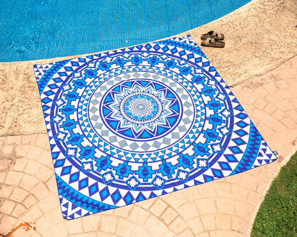 Elite Trend Microfiber Beach Towel for Adults with Bag - XXL 72x72 inch Lightweight Sand Free Quick Dry Towel for Travel, Swimming, Yoga, Camping (Blue Beauty)
